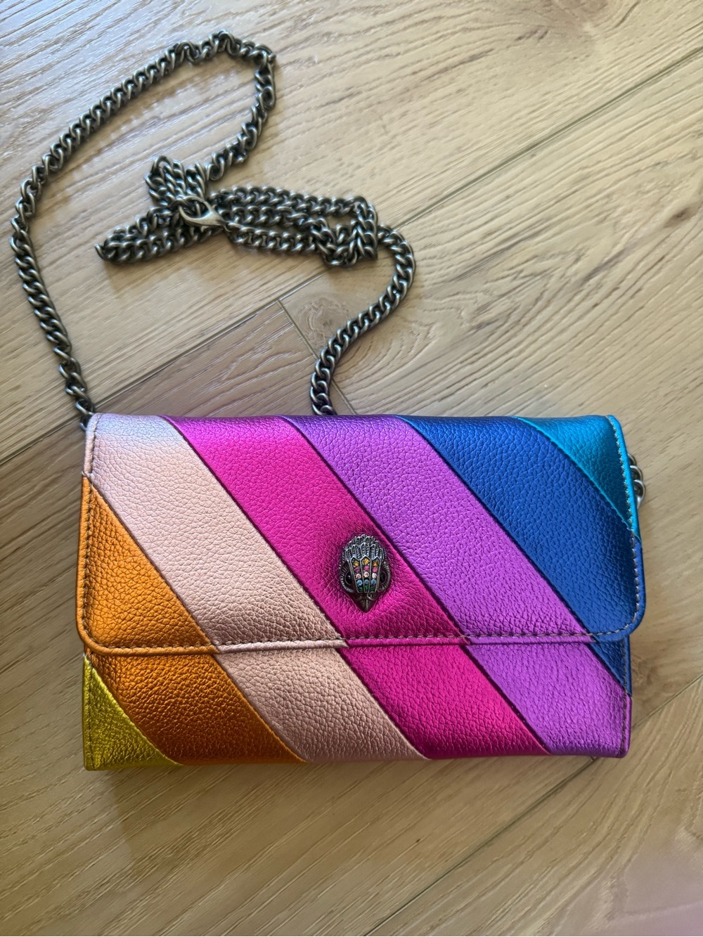 Kurt Geiger Multi -Color Metallic Stripe Chain Crossbody Bag
